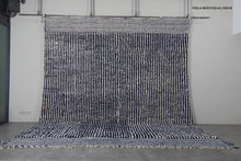 Custom Textured Stripe Rug – Handwoven Navy Blue & Ivory Moroccan Carpet