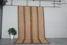 Large Tuareg Rug 7.3 x 13.1 ft – Handwoven Beige Tribal Mat with Red Brown Geometric Stripes