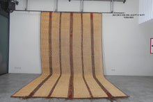 Large Tuareg Rug 8.6 x 16 FT – Handwoven Beige Desert Mat with Red Tribal Stripes