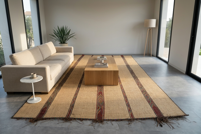 Large tuareg tug - Beige handwoven desert mat - 8.6 FT X 16 FT