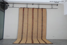 Large Tuareg Rug 8.6 x 14 FT – Handwoven Beige Desert Mat with Red Tribal Stripes