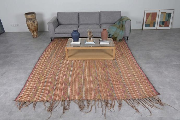 Colorful tuareg rug - Handwoven tribal desert mat - 6.8 FT X 9.7 FT