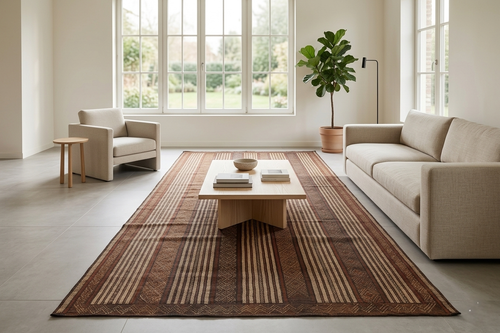 Brown & beige tuareg rug - Handwoven tribal mat - 5.9 FT X 14.5 FT