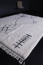 Handmade Moroccan Beni Ourain Rug – White Wool with Black Geometric Symbols