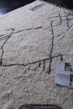 Handmade Moroccan Beni Ourain Rug – White Wool with Black Geometric Symbols