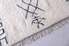Handmade Moroccan Beni Ourain Rug – White Wool with Black Geometric Symbols