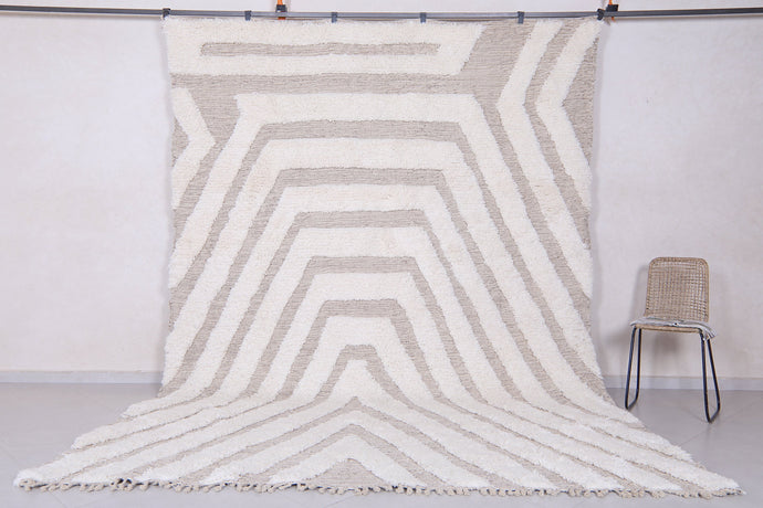 Custom modern Moroccan wool rug - Cream & beige geometric