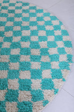 Turquoise checkered Moroccan round rug - Handmade style