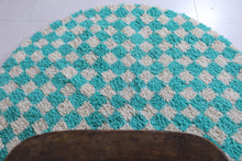 Turquoise checkered Moroccan round rug - Handmade style