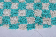 Turquoise checkered Moroccan round rug - Handmade style
