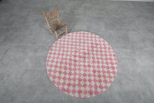 Pink & white checkered round Moroccan rug - Handmade custom sizes