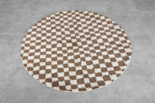 Handmade brown checkered Moroccan round rug - Custom wool carpet