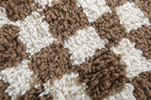 Handmade brown checkered Moroccan round rug - Custom wool carpet