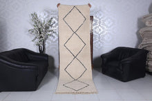 Custom beni ourain runner rug - Cream wool with black diamond pattern