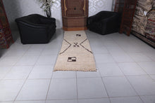Cream Moroccan runner rug with brown geometric motif - Custom size