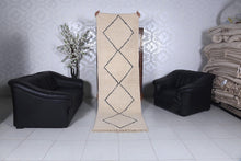 Custom beni ourain runner rug - Cream wool with black diamond pattern