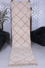 Custom beni ourain runner rug - Cream wool with burgundy diamond