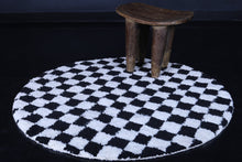 Black and white checkered round rug - Handmade Moroccan wool carpet