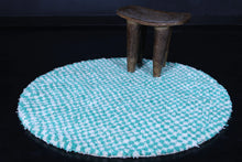 Handmade round green checkered rug - Modern Moroccan wool carpet
