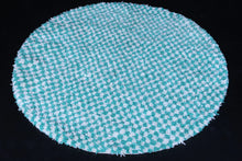 Handmade round green checkered rug - Modern Moroccan wool carpet