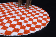 Checkered round Moroccan rug - Vibrant orange handmade carpet