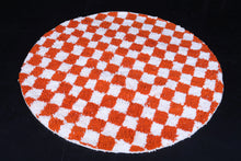 Checkered round Moroccan rug - Vibrant orange handmade carpet