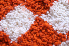 Checkered round Moroccan rug - Vibrant orange handmade carpet