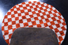 Checkered round Moroccan rug - Vibrant orange handmade carpet