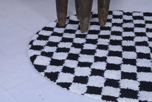 Black and white checkered round rug - Handmade Moroccan wool carpet