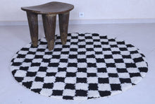 Black and white checkered round rug - Handmade Moroccan wool carpet