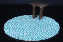 Handmade round green checkered rug - Modern Moroccan wool carpet