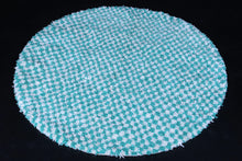 Handmade round green checkered rug - Modern Moroccan wool carpet