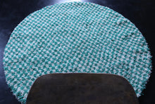 Handmade round green checkered rug - Modern Moroccan wool carpet
