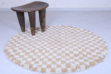 Custom Moroccan round rug - Beige checkered carpet