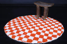 Checkered round Moroccan rug - Vibrant orange handmade carpet