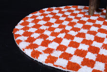 Checkered round Moroccan rug - Vibrant orange handmade carpet
