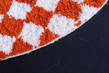 Checkered round Moroccan rug - Vibrant orange handmade carpet