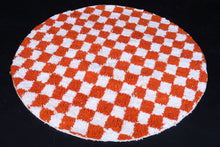 Checkered round Moroccan rug - Vibrant orange handmade carpet