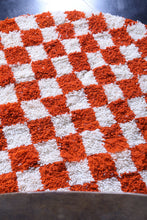 Checkered round Moroccan rug - Vibrant orange handmade carpet