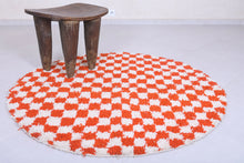 Moroccan round rug - Handmade checkered orange rug