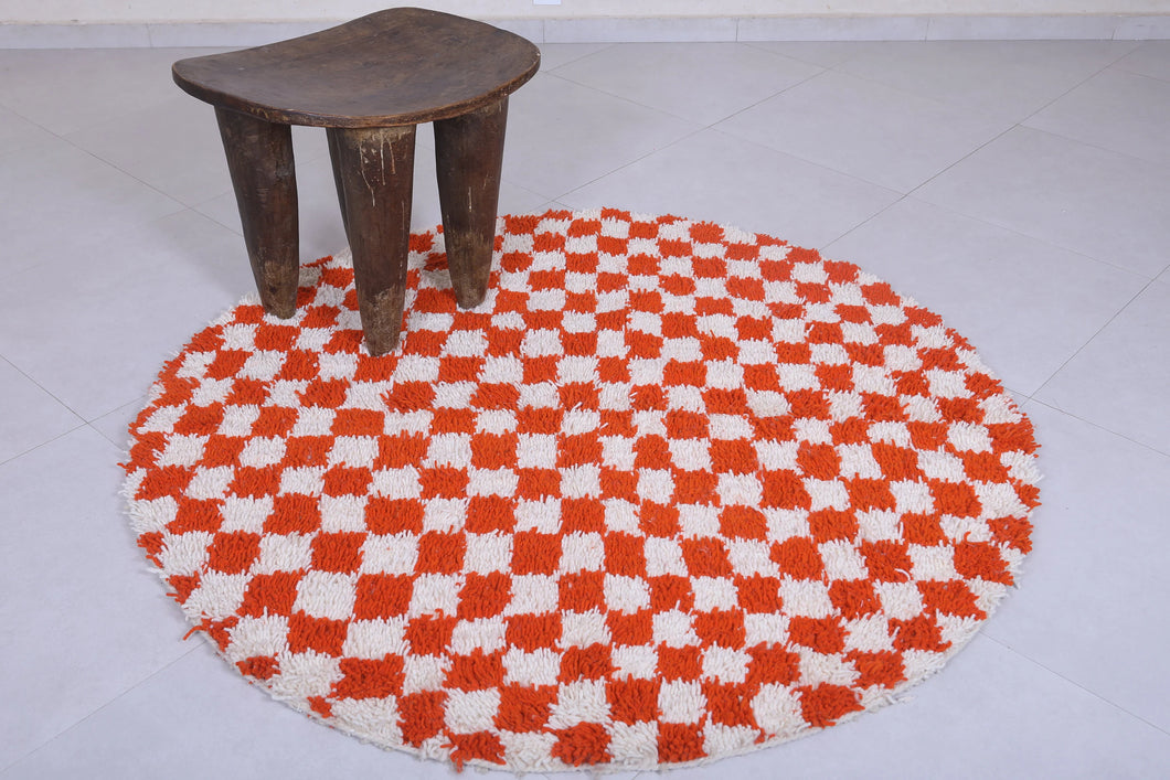 Moroccan round rug - Handmade checkered orange rug