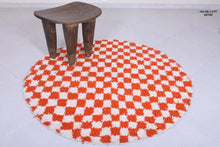 Moroccan round rug - Handmade checkered orange rug