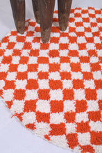 Moroccan round rug - Handmade checkered orange rug
