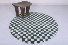 Moroccan round rug - Handmade checkered green rug