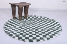 Moroccan round rug - Handmade checkered green rug
