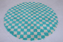 Turquoise checkered Moroccan round rug - Handmade style