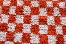 Moroccan round rug - Handmade checkered orange rug