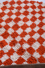 Moroccan round rug - Handmade checkered orange rug