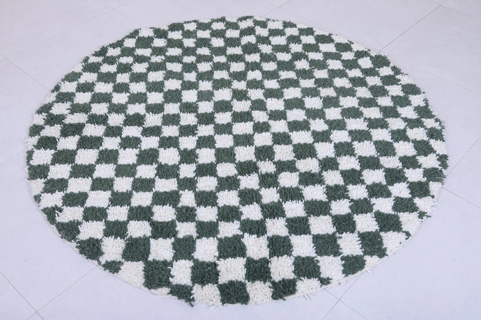 Moroccan round rug - Handmade checkered green rug