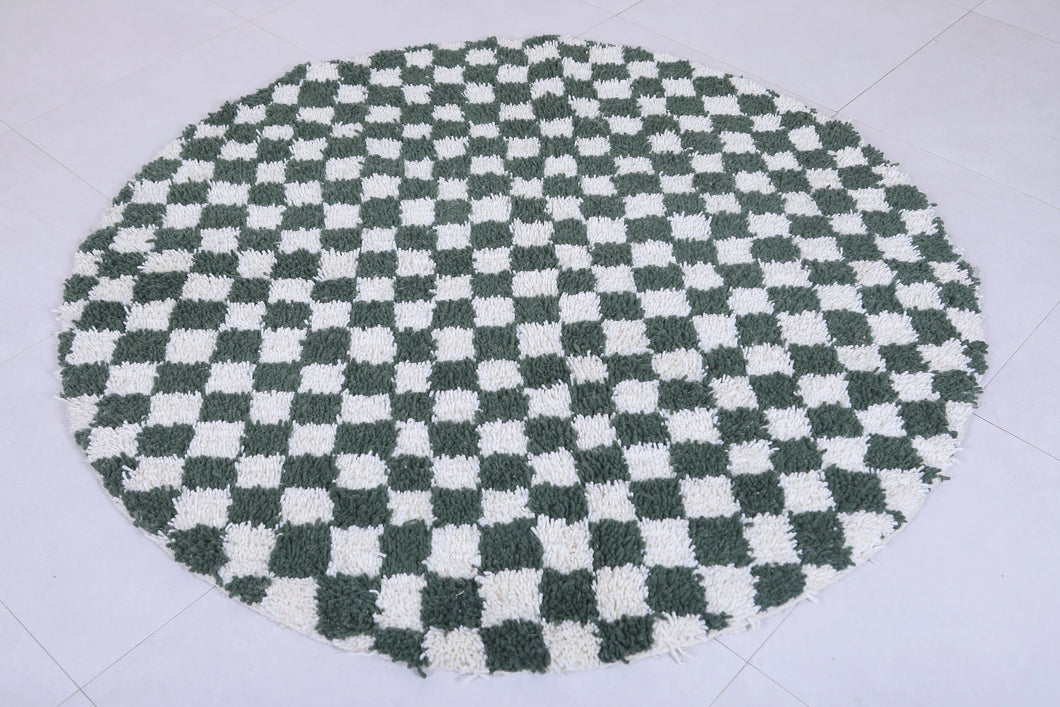 Moroccan round rug - Handmade checkered green rug